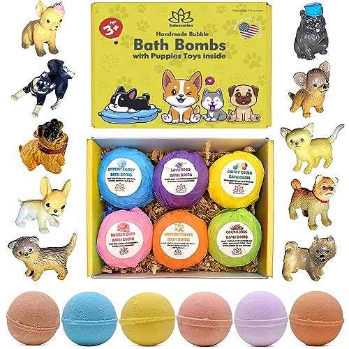 Organic Little Puppy Bath Bombs for Kids with Dog Toys Surprise Inside - Natural and Safe Bubble Bombs with Essential Oils - Bath Bombs Toys Inside ? Great Gift Set for Boys and Girls Handmade in USA