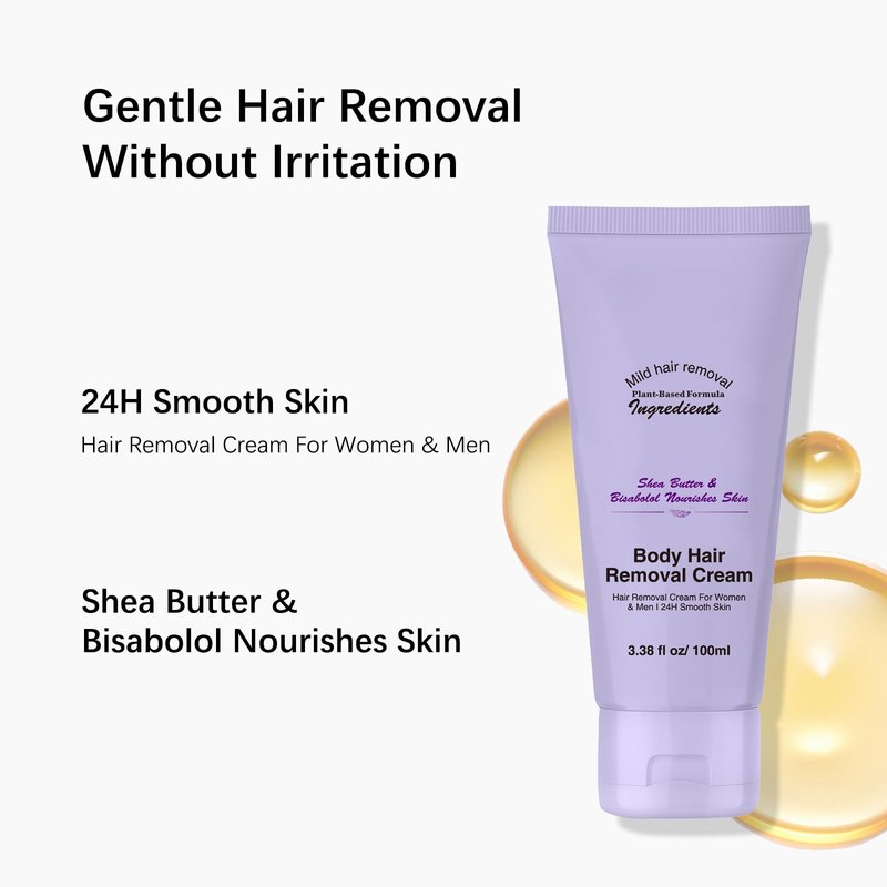 Hair Removal Cream for Women & Men, 100ml Gentle Formula with Shea Butter, Smooth Skin in Minutes, Painless Body Hair Remover for Legs, Arms, Underarms (1PC)