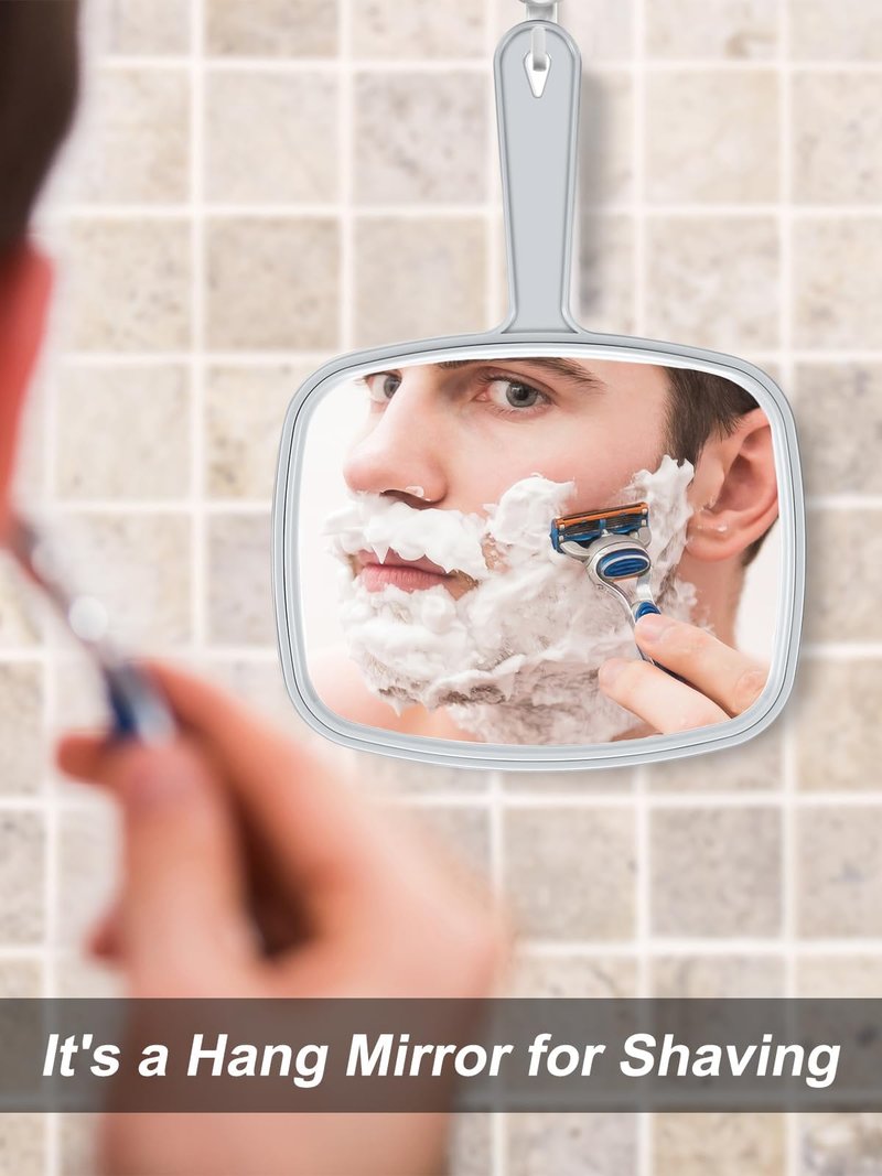 Gladmart Hand Mirror Salon Barber Hairdressing Handheld Mirror with Handle (Square Grey 7.4 x 10.3 inches)