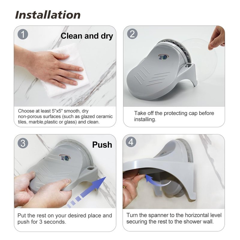 GH Upgraded Robust Grip Shower Foot Rest for Shaving Legs Non Slip Powerful Suction Cup Step aid Portable Stool for Inside Shower -Gray