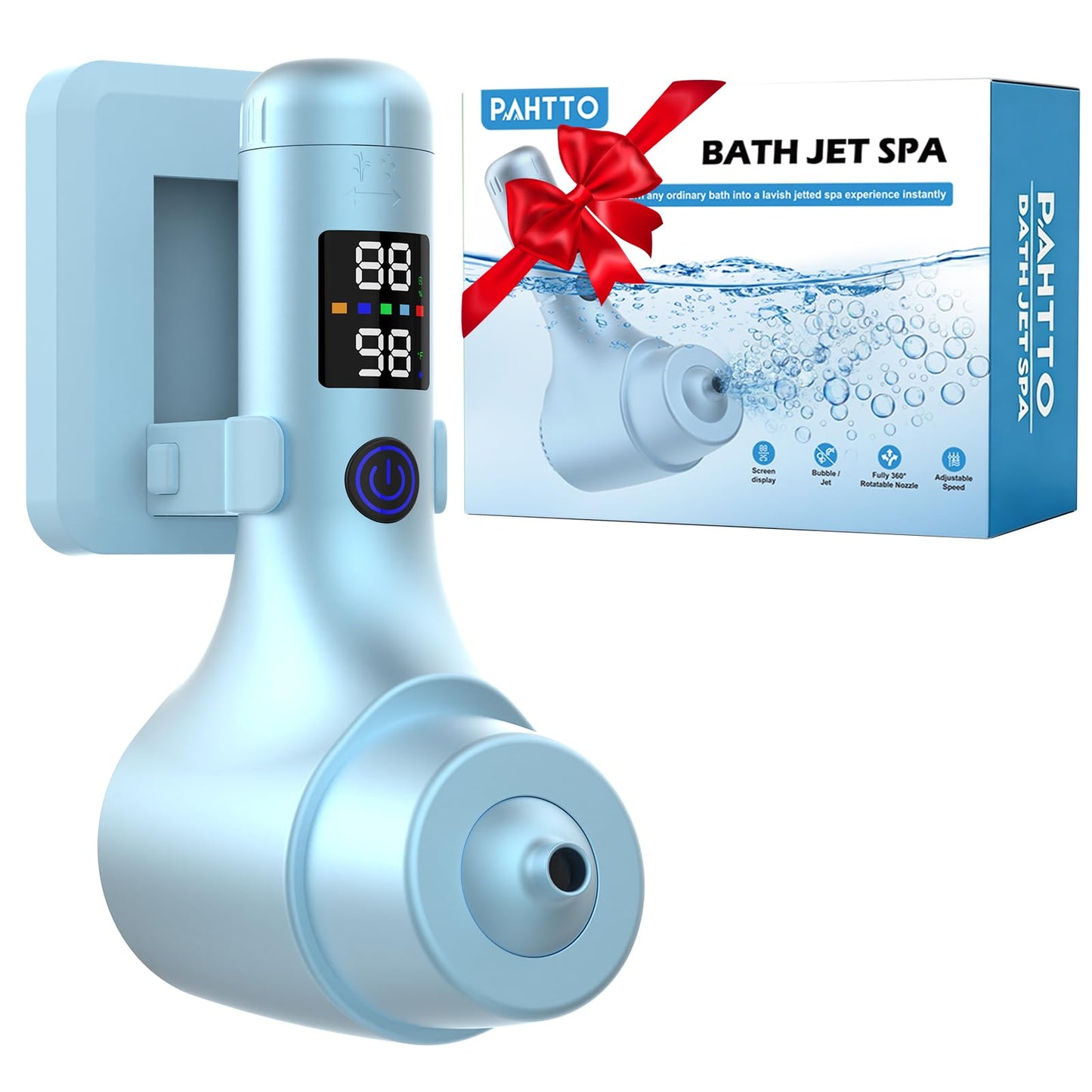 Bath Jet Spa for Tub, 10400mAh Rechargeable Bathtub Jet with Smart Temperature Sensor & LED Display, Portable Jet Spa with Bubble/Jet Mode & Adjustable Speed, IPX8 Waterproof for Daily Home Spa