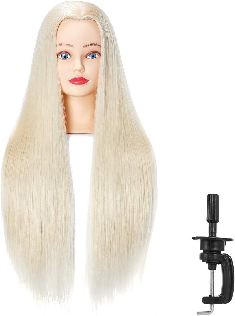 Hairingrid 26"-28" Mannequin Head - Hair Styling Training Head with Synthetic Fiber Hair & Free Clamp Holder | Blonde