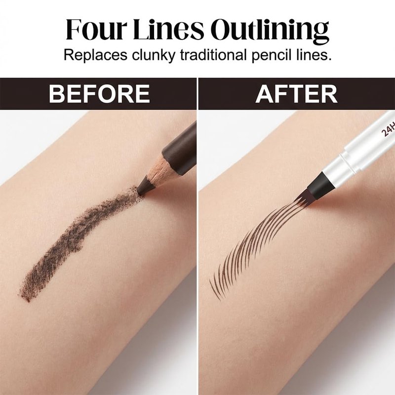 Microblading Eyebrow Pen, 2026 New 4-Tip 3D Eyebrow Pencil, Waterproof Long-Lasting Fine Stroke Contouring Pen, Natural Microblading Brow Pen for Daily Makeup (Dark Brown)