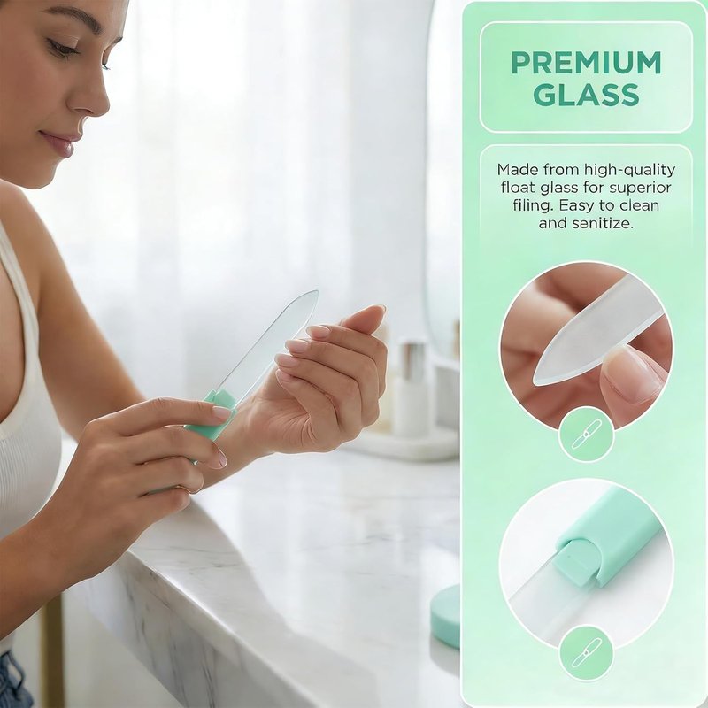 Plman Glass Nail Files Set - 3PCS Coarse & Fine Nail Files with Cases for Natural Nails | Perfect for Manicure Salon