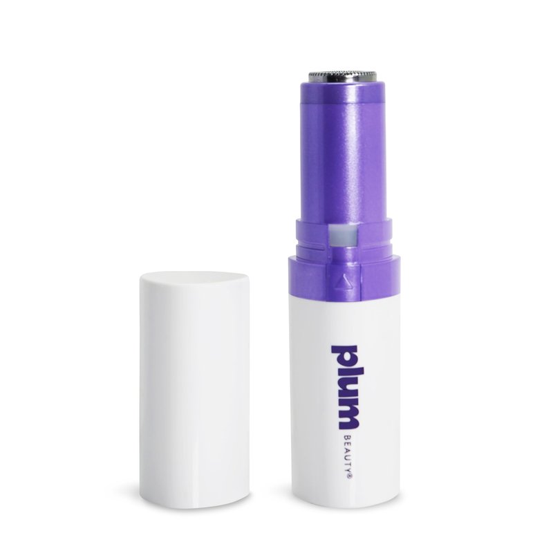 Plum Beauty Facial Hair Remover for Women – Portable Lipstick-Sized Shaver with Built-in LED Light – Painless Dual-Track Rotary Blade for Upper Lip, Cheeks, and Forehead – AA Battery Powered