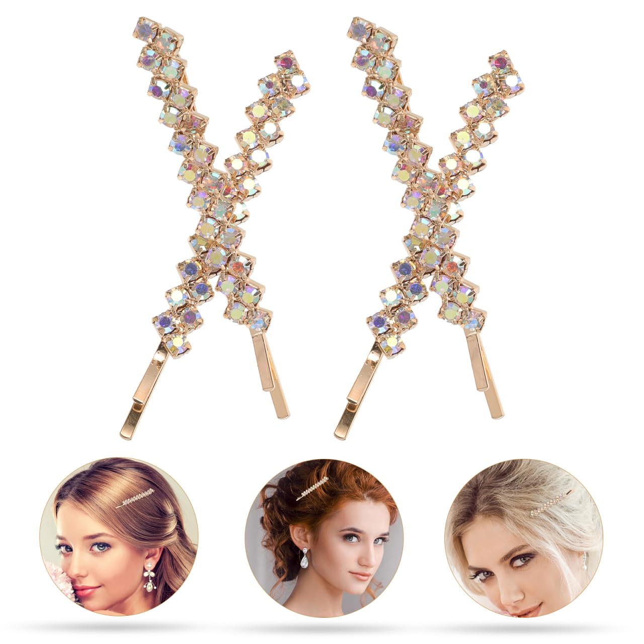 Uonlytech Crystal Rhinestone Hair Clips and Bobby Pins - Alloy Bling Silver Rhinestones Hair Clamps and Small Clips for Women