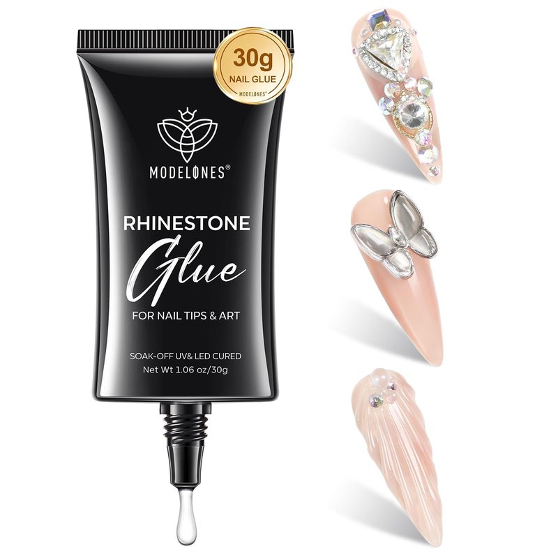 Modelones 4-in-1 Rhinestone Glue - Super Strong for Press On Nails, Gems, Charms & Rhinestones, No Wipe Nail Art Glue, 30g Cured Needed