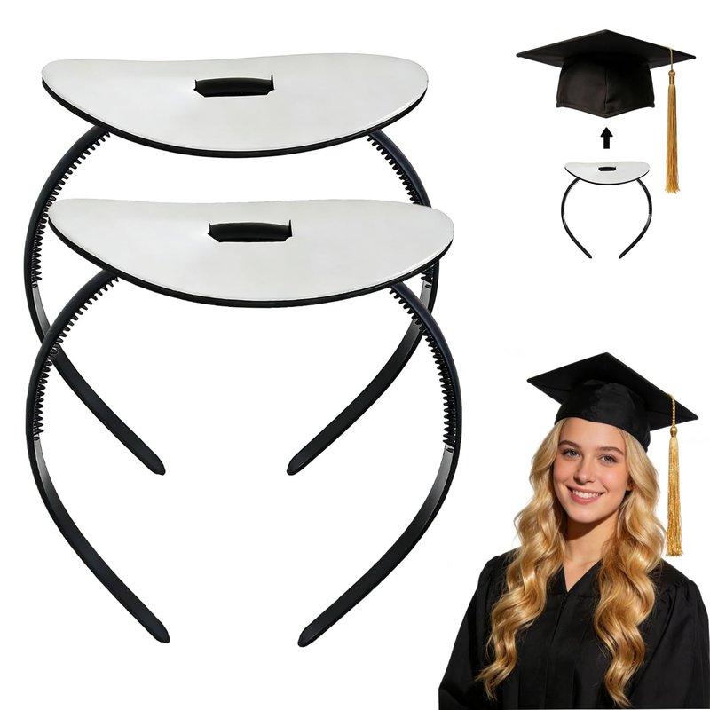 Amsomyin 2 Pack Graduation Cap Headband Insert, Firm Anti-Fall Hair Band Holder with Hook and Loop Sticker, Secure Grad Hat & Hairstyle for Graduates Students Women (Cap Not Included)