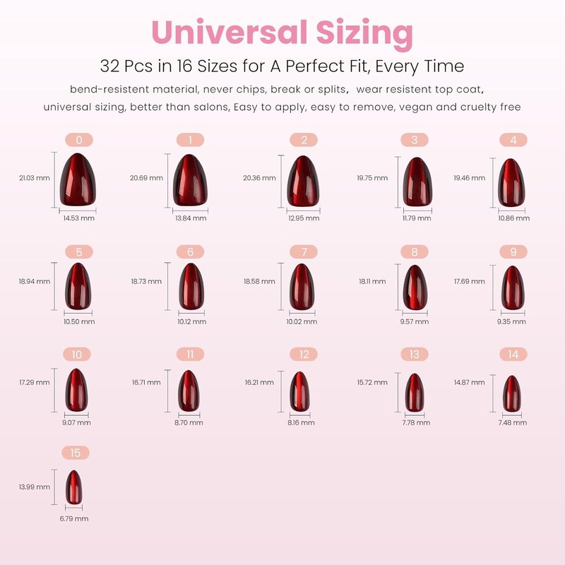 Burgundy Red Press On Nails - Short Almond Cat Eye Velvet Finish | 32 Pcs, Reusable Stick-On Nail Kit for Women