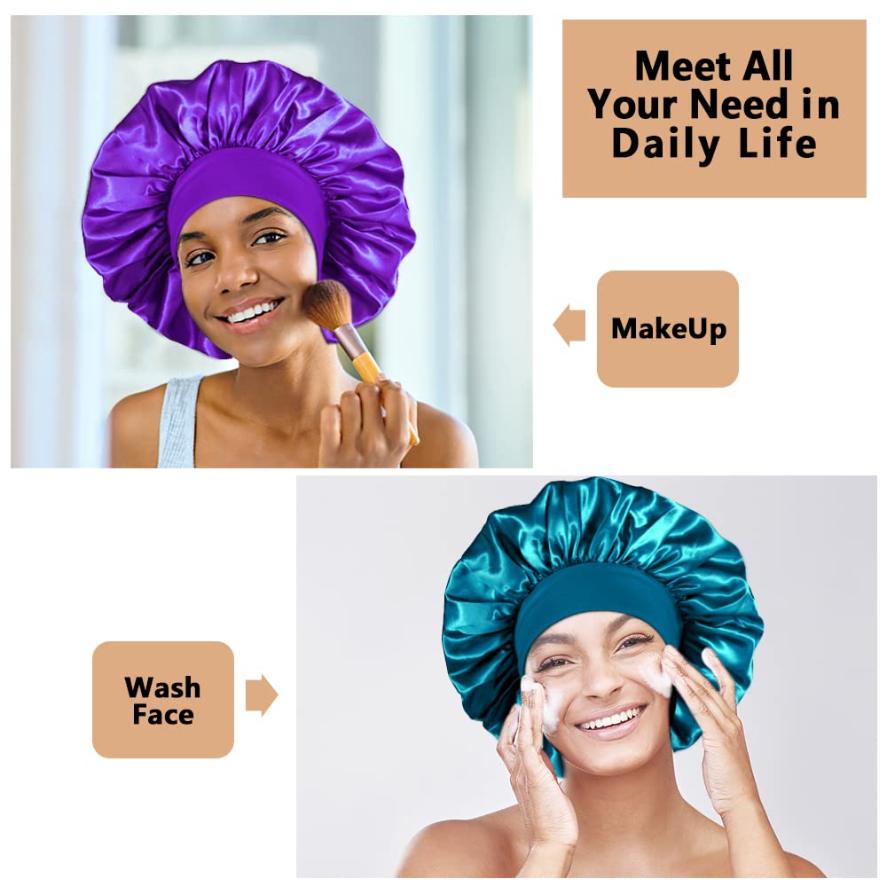 3PCS Extra Large Satin Bonnets for Sleeping, Hair Bonnets for Black Women Braids Curly Hair, B