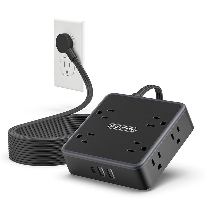 NTONPOWER Black Power Strip, 15 FT Power Strip with 8 Widely Outlets 3 USB Ports, Extension Cord with Mlutiple Outlets for Home, Office, Dresser, Dorm Room