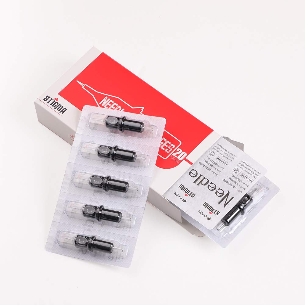 STIGMA #10(19RM) Bugpin Disposable Tattoo Needle Cartridges with Membrane Safety Cartridges for Tattoo Artists Curved/Round Magnum Shader Soft Edge 20Pcs Standard Pack EN05-20-1019RM
