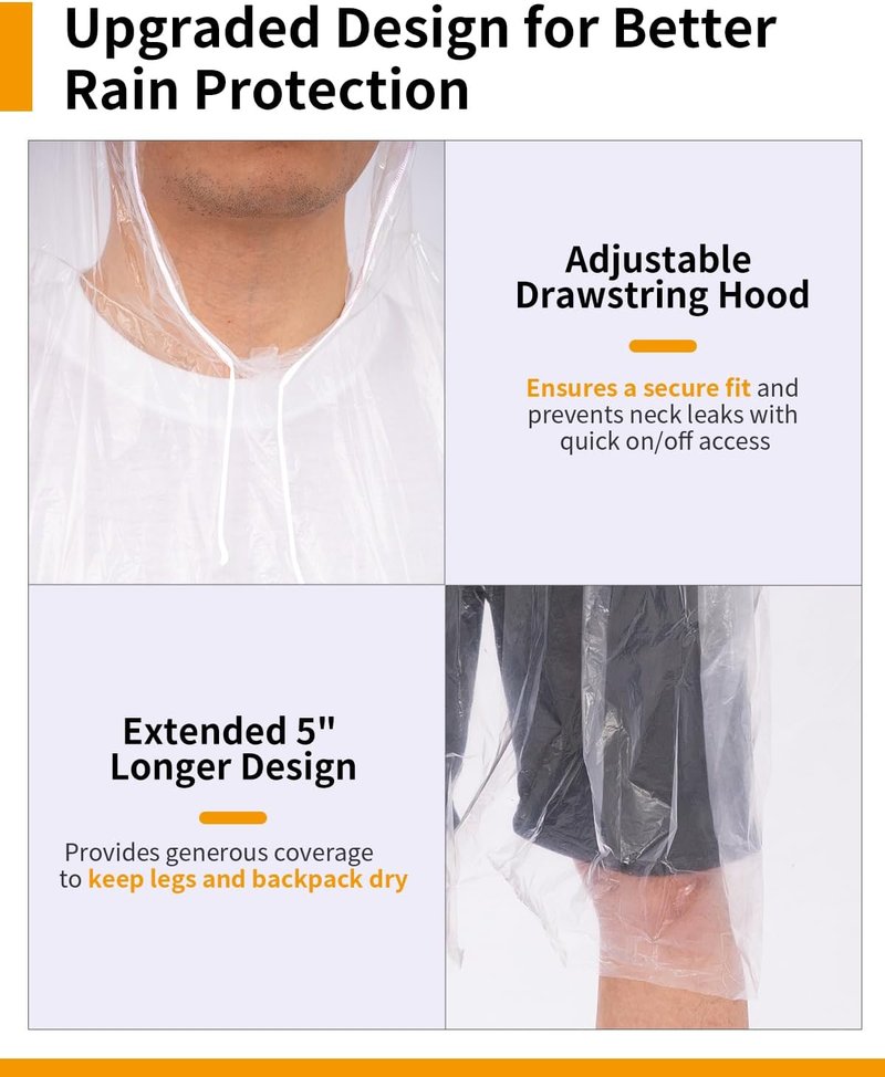 Hitituto Rain Ponchos for Adults - Extra Long Emergency Hooded Raincoat | Family Pack (6/12/24)