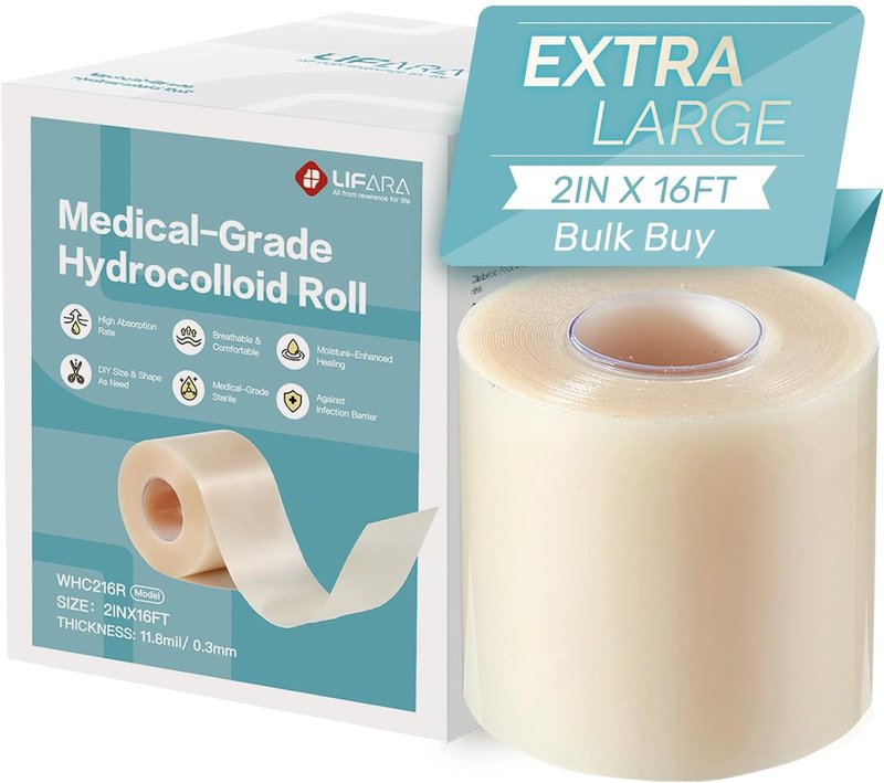 LIFARA Hydrocolloid Roll for Wound Care - Ultra Absorbent & Waterproof Bandages | Cut-to-Size, 2in x 16ft