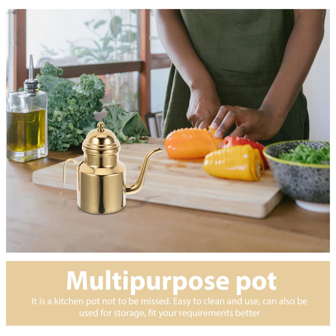 Pouring Oil Pot Stainless Steel Oil Dispenser 18oz Olives Can Metal Drip Vinegar Cruet Soy Sauce Pourer Bottle Grease Container for Seasoning Coffee Tea Drinks Golden