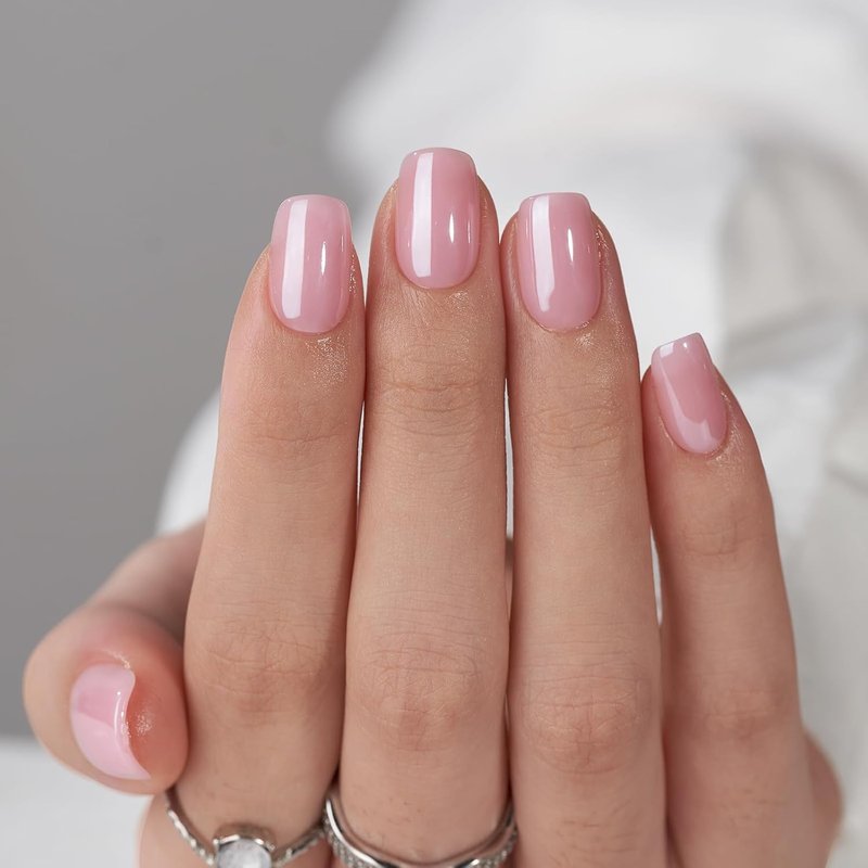 BTArtbox Press On Nails - Pink Chrome Short Square Nail Tips | Reusable 32-Piece Soft Gel Kit in 16 Sizes