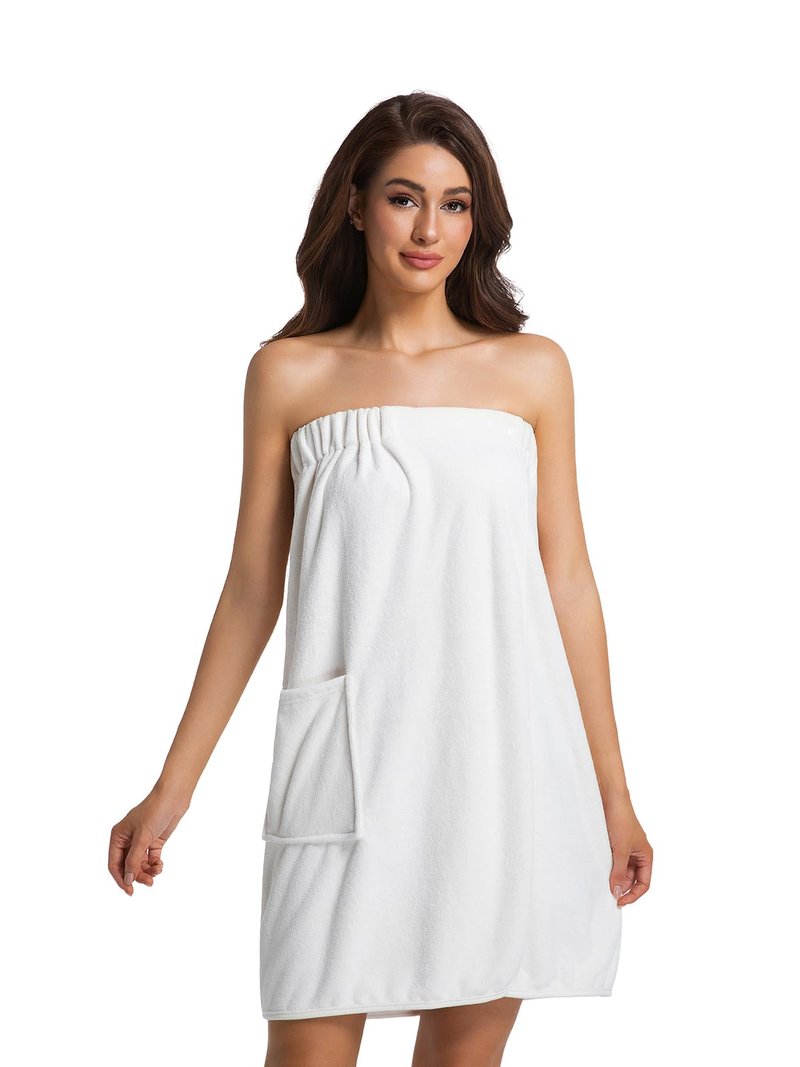 GUODDS Womens Towel Wrap Bath Robe Lightweight Spa Body Wrap Shower Adjustable Snap Closure White XL