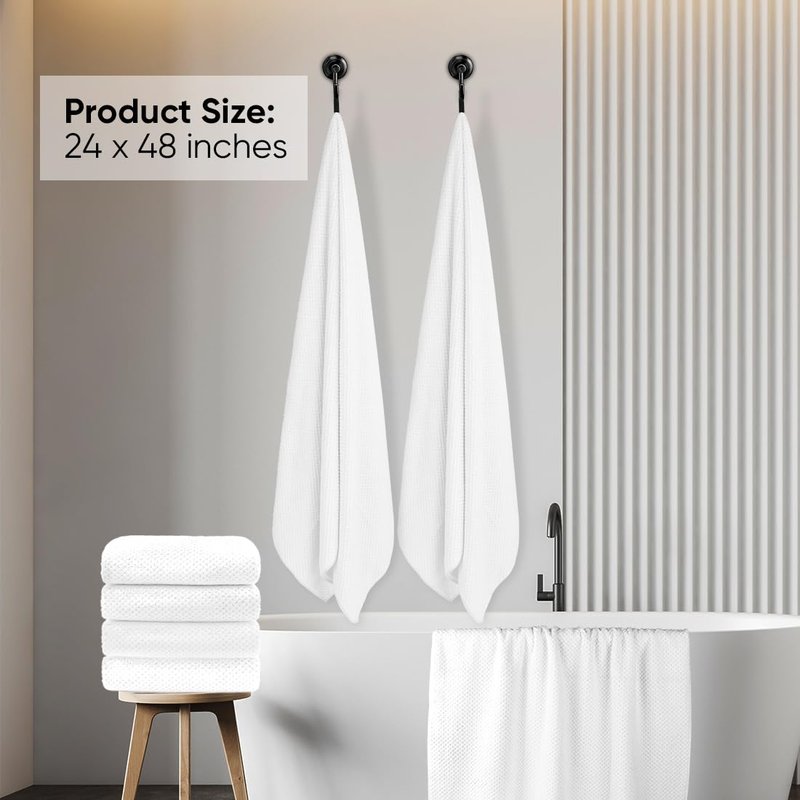 HOMEXCEL 6 Pack Bath Towel Set, (24 x 48 Inches) Microfiber Ultra Soft Highly Absorbent Bath Towels, Lightweight and Quick Drying Towels for Hotel, Bathroom, Spa and Beauty Parlor, White