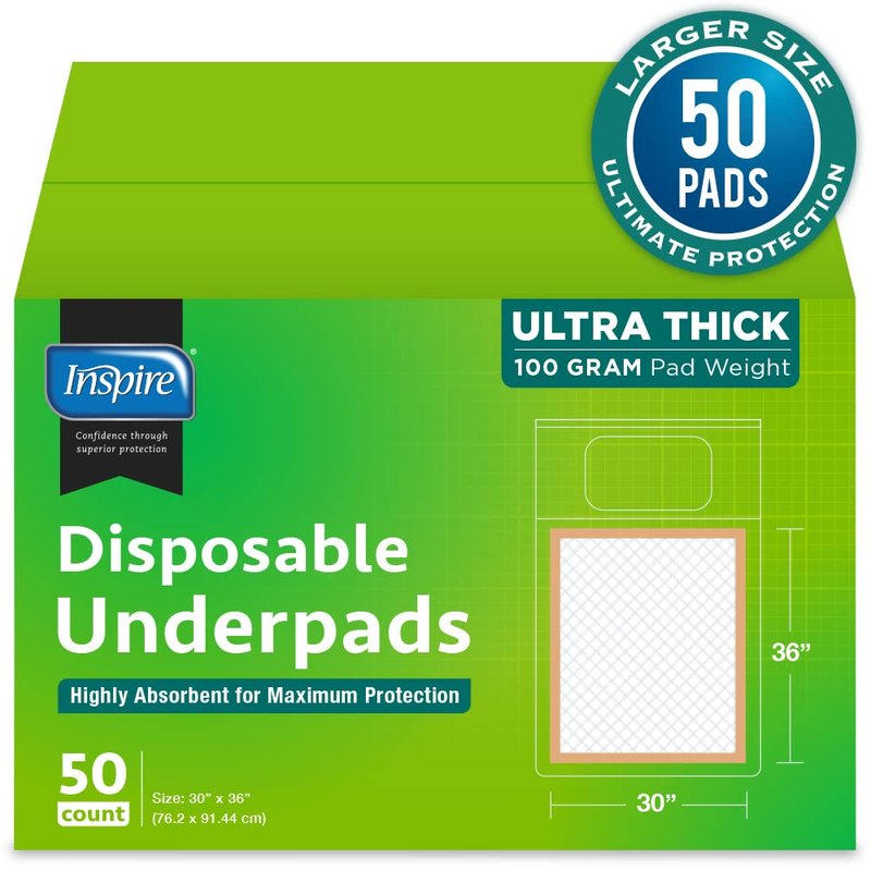 Inspire Extra Large Super Absorbent Disposable Bed Pads for Chronic Incontinence Ultra Thick and Absorbent Bed Pads Disposable Adult | Pee Pads for Adults (30" X 36" Pack of 50)