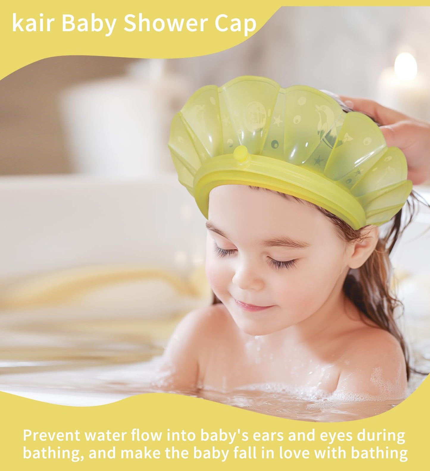 kair Baby Kids Bath Visor Soft Adjustable Silicone Toddler Children Shower Cap Hair Washing Hat Keep Kids Shield Water Out of Eyes & Ears Head Circumferences 17" - 24" (Yellow, More Than 24 Months)