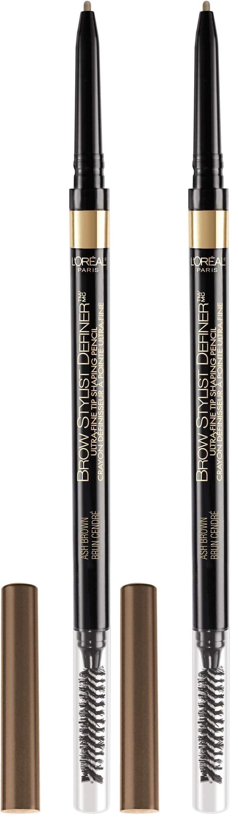L'Oreal Paris Makeup Brow Stylist Definer Waterproof Eyebrow Pencil, Ultra-Fine Mechanical Pencil, Draws Tiny Brow Hairs and Fills in Sparse Areas and Gaps, Medium Ash Brown, 0.003 Oz (Pack of 2)