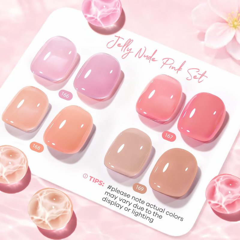 AZUREBEAUTY Jelly Nail Polish Set Quick Dry Transparent Nude Pink Purple Brown 4 Colors Sheer Natural Nail Lacquer Fingernail Kit with Top Coat Nail Polish DIY Salon Home