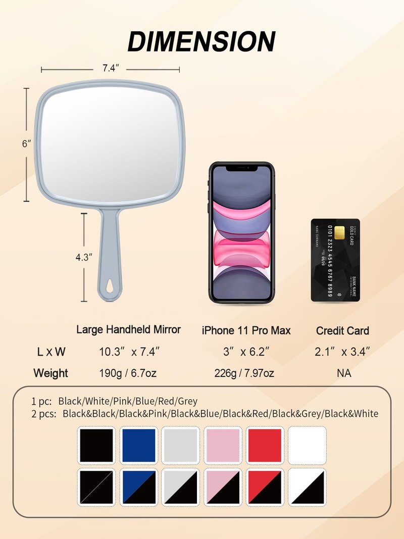 Gladmart Hand Mirror Salon Barber Hairdressing Handheld Mirror with Handle (Square Grey 7.4 x 10.3 inches)