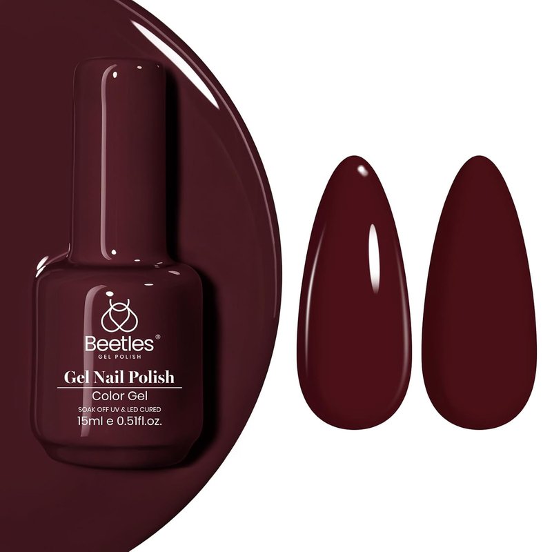 Beetles Burgundy Red Gel Polish - Maroon Dark Plum Color for UV Lamp | 15ml Soak Off Manicure at Home