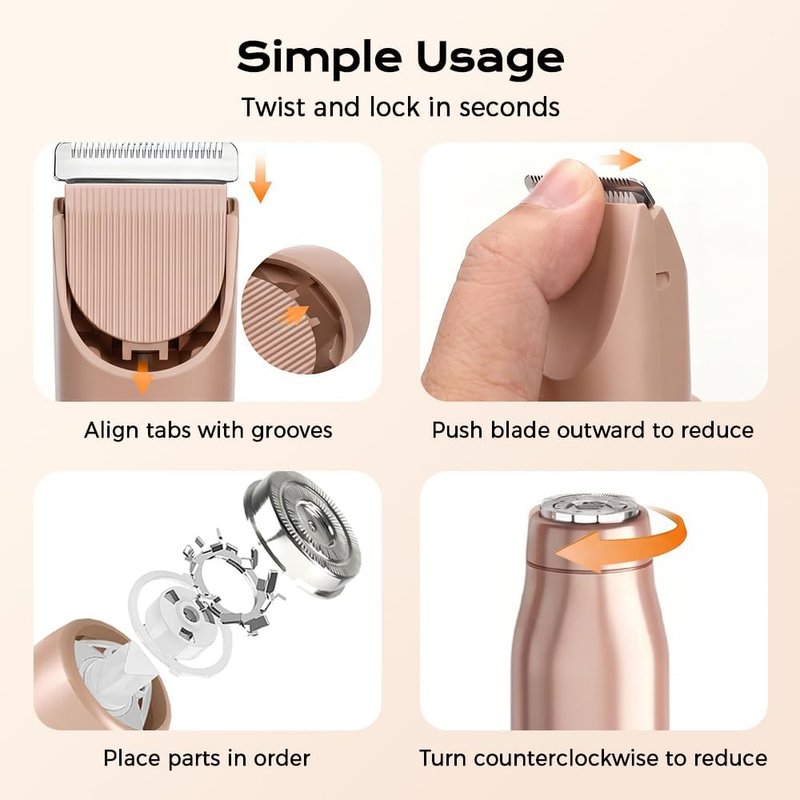 Bikini Trimmer for Women - 2-in-1 Painless Electric Hair Removal Shaver | Waterproof Dual Head Design (Brown)