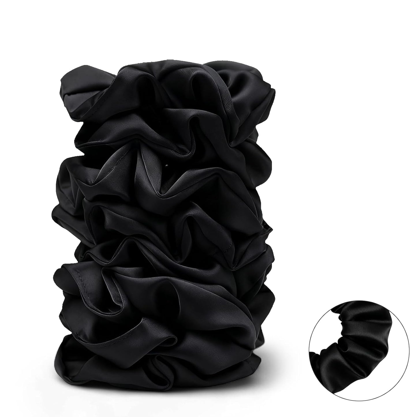 Skiennix Satin Scrunchies - 8PCS Black Silk Hair Ties | No Crease, Frizz-Free, Gentle Elastic Bands