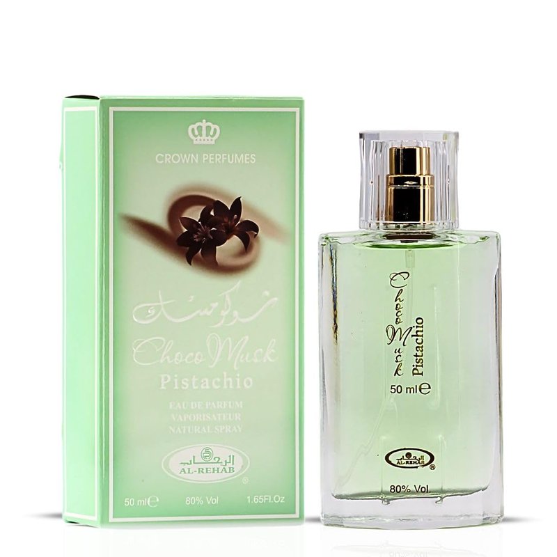Al Rehab Choco Musk Pistachio Eau de Parfum Spray for Unisex, 1.65 Ounce / 50 ml