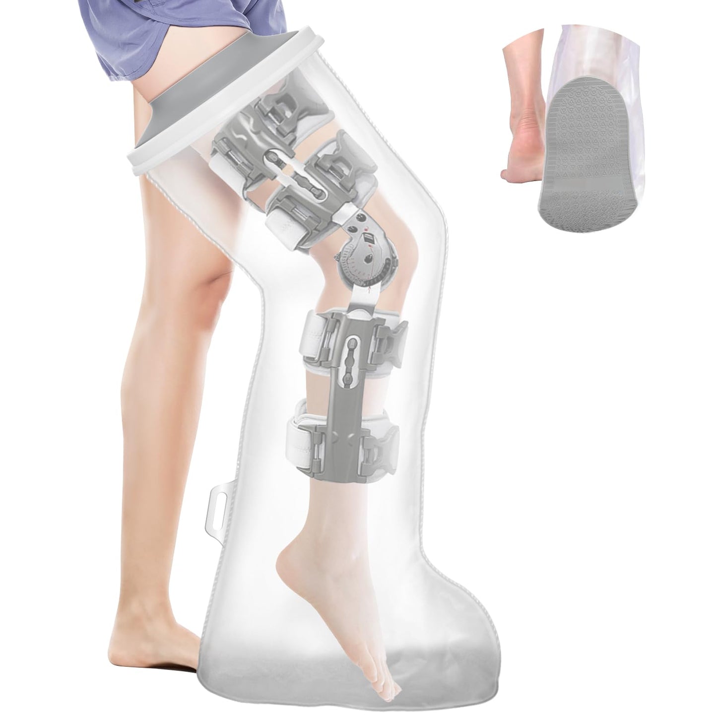 Waterproof Foot Cover for Shower Adult with Upgraded Non-Slip Bottom, Shower Boots for Foot After Surgery, Watertight Ankle Cast Protector Showeing Boot Cover for Bandage Dressing Wound, Reusable