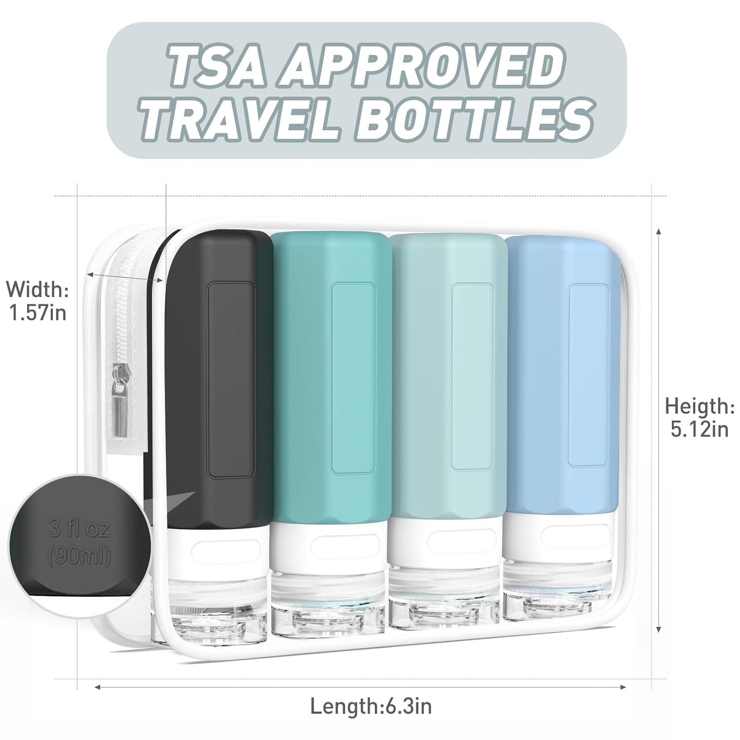 Travel Bottles for Toiletries - TSA Approved 3oz Leak Proof Silicone Containers | BPA Free Essentials Kit in Gray