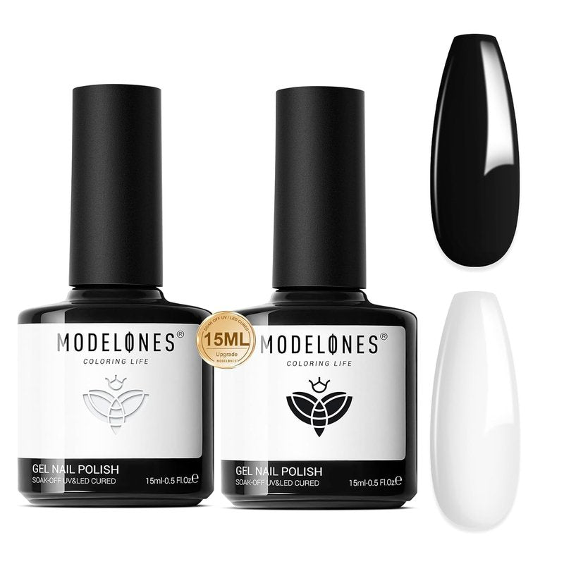 modelones White Gel Polish Black Gel Polish Set 2 Pcs 15ml Black And White Nail Polish Soak Off LED Nail Art French Manicure Salon Diy at Home Salon Gift for Women Girls
