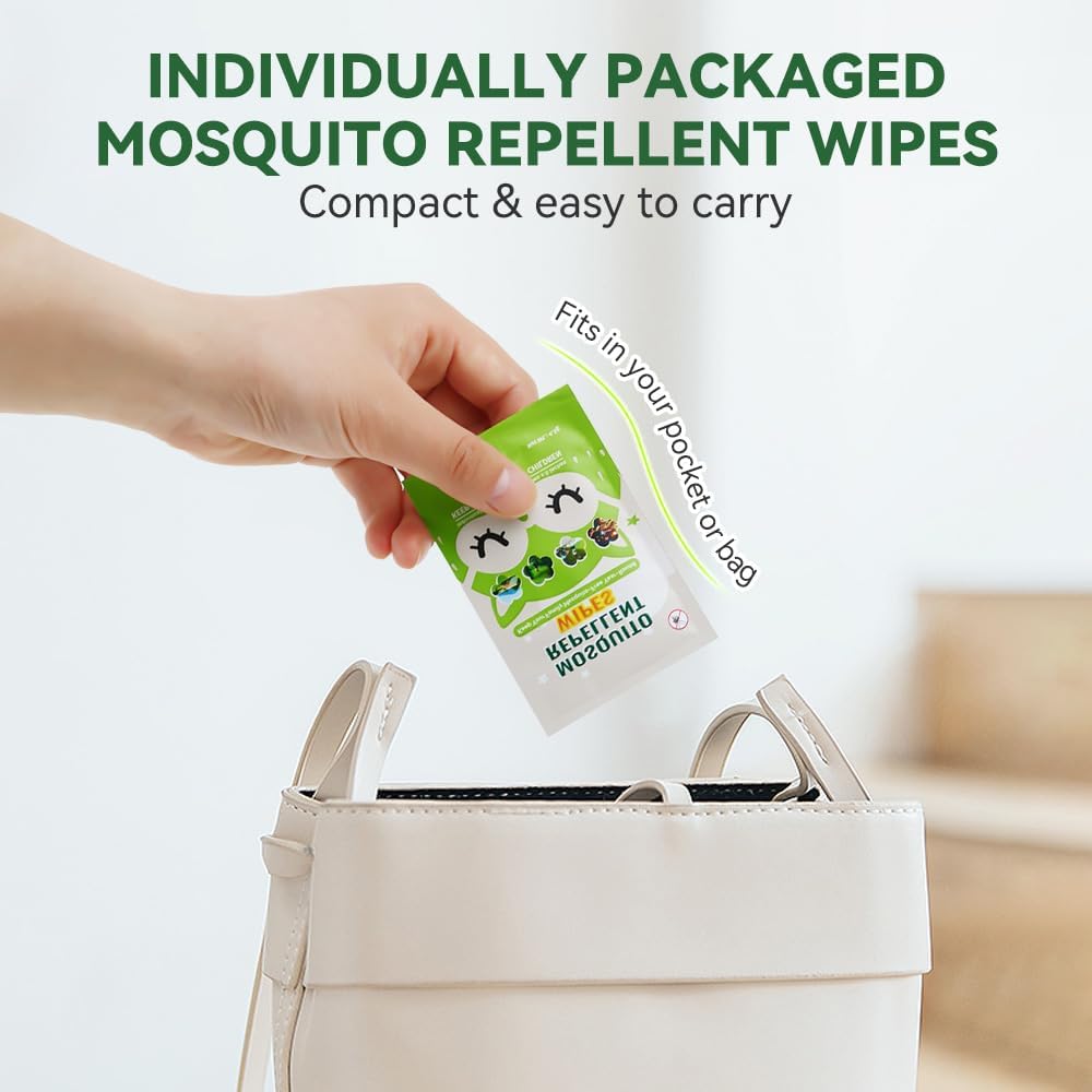 Skiennix Mosquito Repellent Wipes - 60 PCS of Natural Plant-Based Essential Oil Protection | Safe & Effective for Outdoor Use