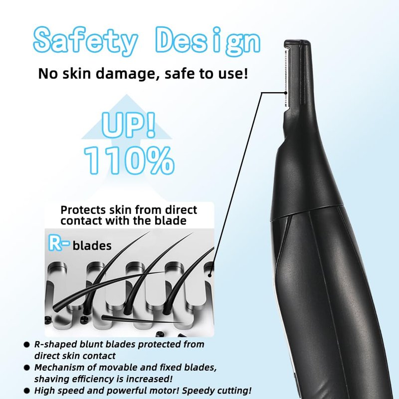 FREIOWEEI Rechargeable Nose and Ear Hair Trimmer for Men Women，2025 Professional Painless Eyebrow & Facial Hair Trimmer with Replaceable Stainless Steel Dual Edge Blades, Black
