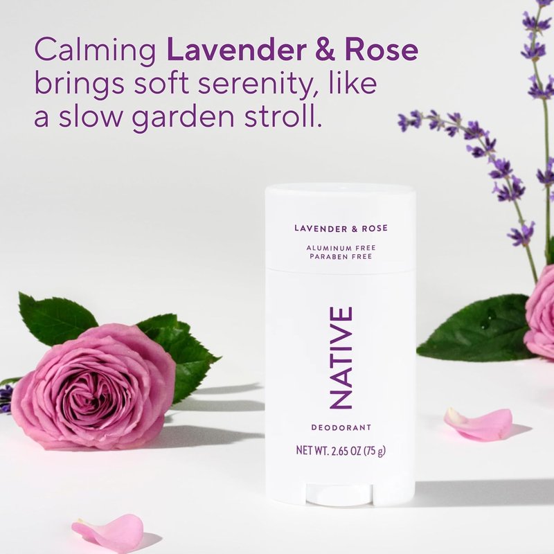 Native Deodorant Contains Naturally Derived Ingredients, 72 Hour Odor Control | Deodorant for Women and Men, Aluminum Free with Baking Soda, Coconut Oil and Shea Butter | Lavender & Rose