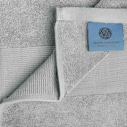 White Classic Resort Collection Soft Washcloth Face & Body Towel Set | 12x12 Luxury Hotel Plush & Absorbent Cotton Washclothes [12 Pack, Dolphin Grey]