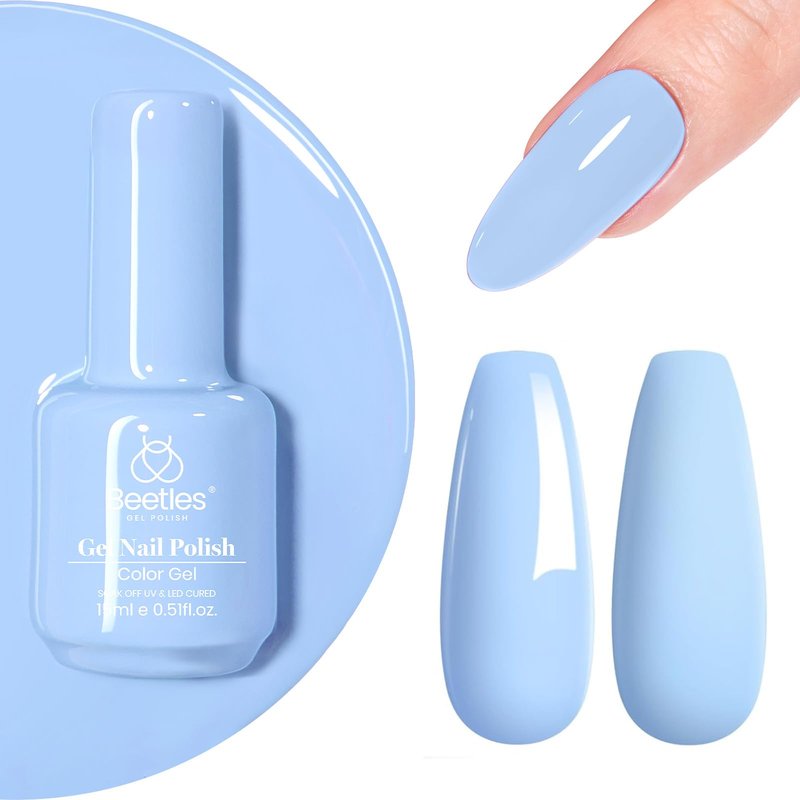 Beetles Blue Gel Polish - 15ML/0.51Fl Oz, Pastel Light Blue Gel Nail Polish, Soak Off UV LED Lamp Pastel Nails Art, Long-Lasting Manicure Salon DIY Home Summer Nails