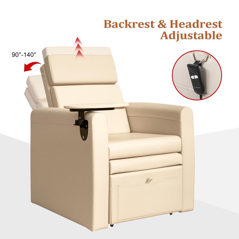 OmySalon Electric Pedicure Chair w/Adjustable Backrest, Movable Cup Holder & Hidden Storage Platform, Full-Floor Support Pedi Station for Professional Nail Tech Supplies Spa Salon (Bleached Sand)