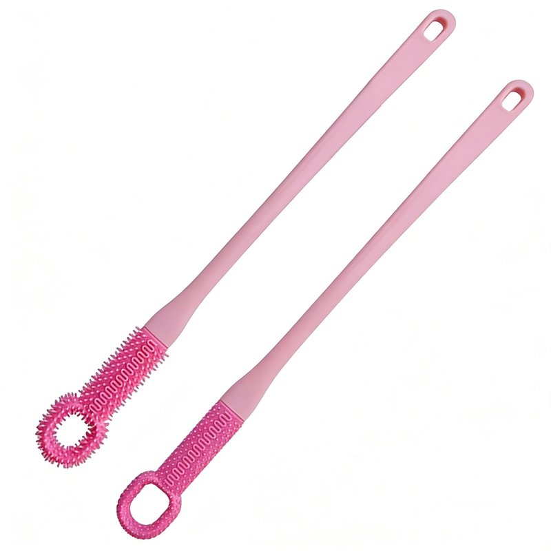 Odetina Long Handle Toe Cleaning Brush for Shower, Soft Rubber Toe Cleaner Between Toes, Exfoliating Foot Scrubber Foot Brush for Seniors, Men, Women - 1 Set (Pink)