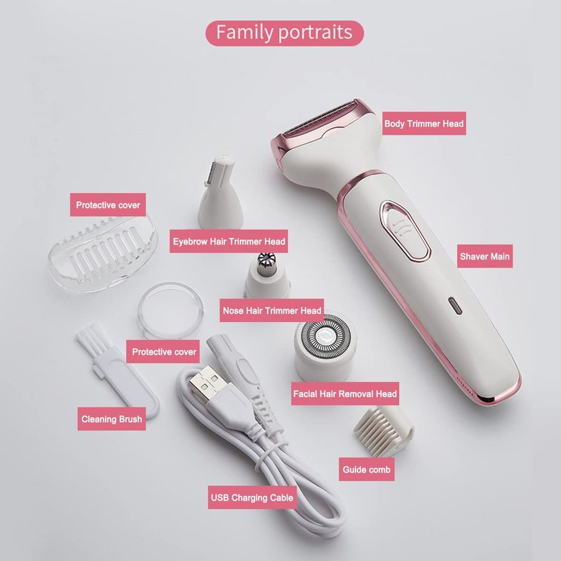 ANFOOS Electric Razor for Women,Hair Trimmer for Face Nose Eyebrow Beard Mustache Arm Leg Armpit Bikini,Painless Rechargeable Portable 4 in 1 Womens Body Shavers Set