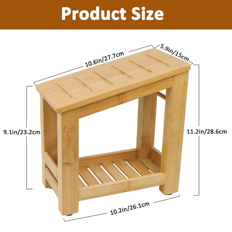 Forest Manor Bamboo Shower Foot Rest Stool for Shaving Legs & Pedicure, Non-Slip Bathroom Foot Step with Storage Pocket, Solid & Water-Resistant,Natural