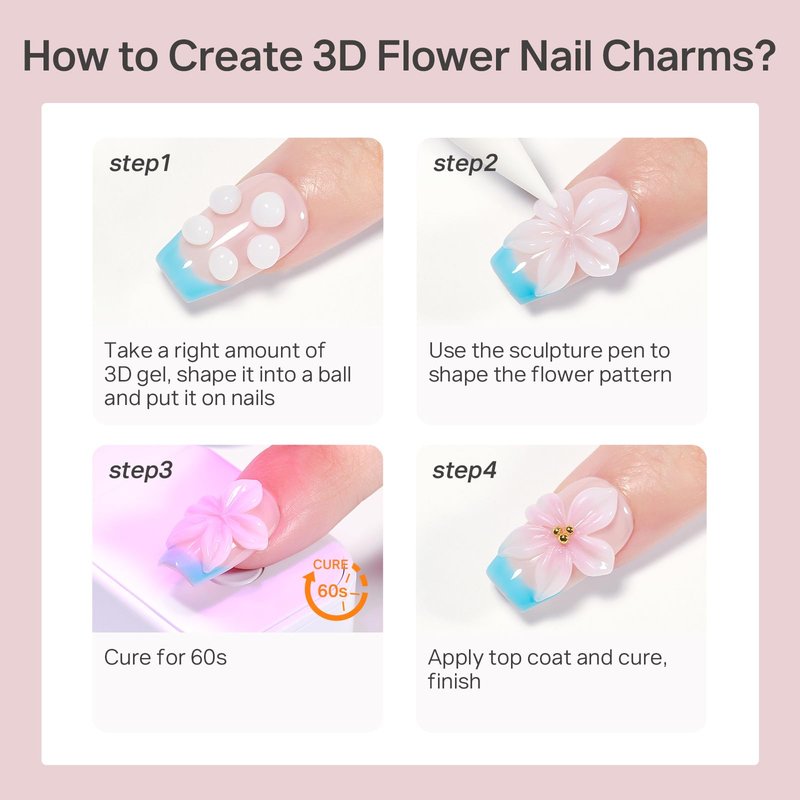 MIZHSE White 3D Gel Nail Art 30g Sculpting Gel Non-Sticky Molding Gels Solid U V LED Soak Off Gels Polish with 3D Flower Charm Nail Molds for Nails and Silicone Pen for Nail Design