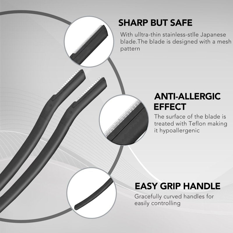Eyebrow Razors | Dermaplane Set with Japanese Blades - Exfoliating Tools for Fine Hair, Black