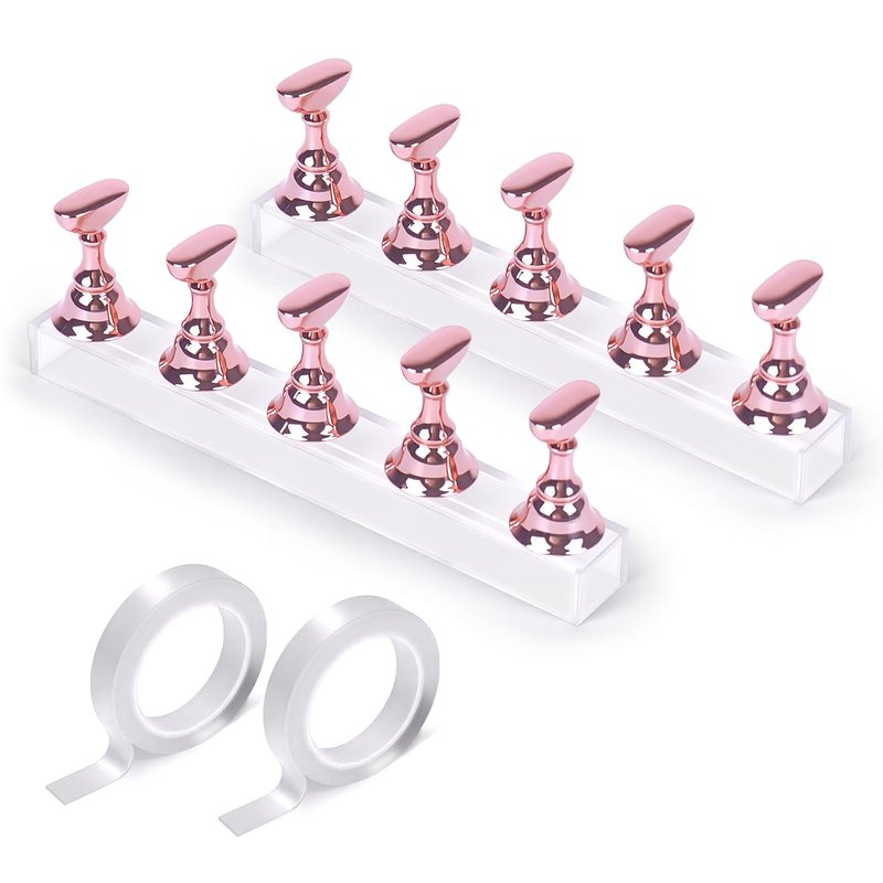 Pink Nail Painting Practice Stand Set - 2 Acrylic Holders with Double-Sided Tape | Nail Art Display Tools for DIY & Salon Use