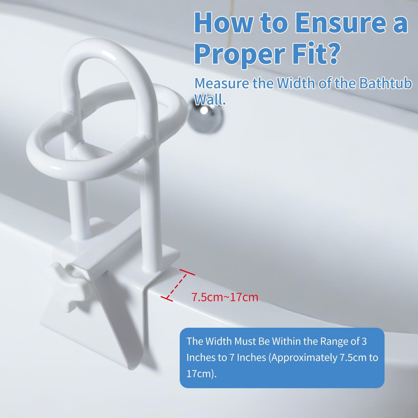 Triple Grip Adjustable Bathtub Handles for Seniors, Fits 3-Inch+ Thick Walls. Please Measure Before Purchasing Tub Grab Bars for Side of Tub, Handicap Grab Bars, Tub Handles for Elderly Balance