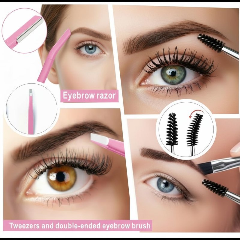 MIQUENYA 8 Pcs Eyebrow Kit, with Small Eyebrow Scissors with Comb,Eyebrow Razor Kit, Eyebrow Tweezers, Stainless Steel Nose Hair Scissors, Double-ended eyebrow Brush,Travel Size or Home, Gifts, Pink