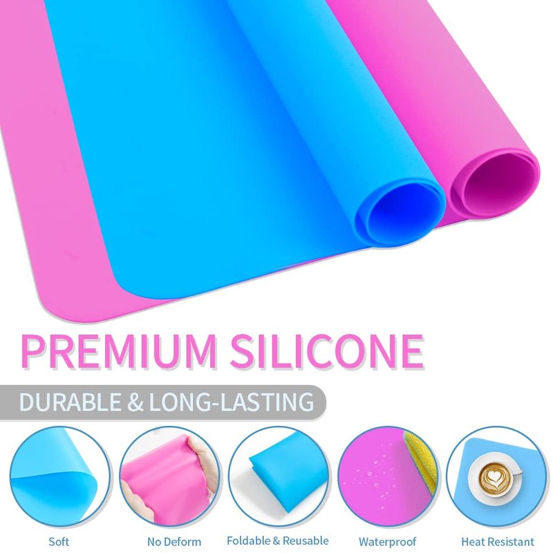 Silicone Mat, 15.7" x 11.8" Silicone Mats for Crafts, 2 Pack Nonstick & Nonslip Large Silicone Mats for Resin Crafting Art Painting Mat Jewelry Resin Molds Casting Molds Mats Supplies, Rose Red&Blue