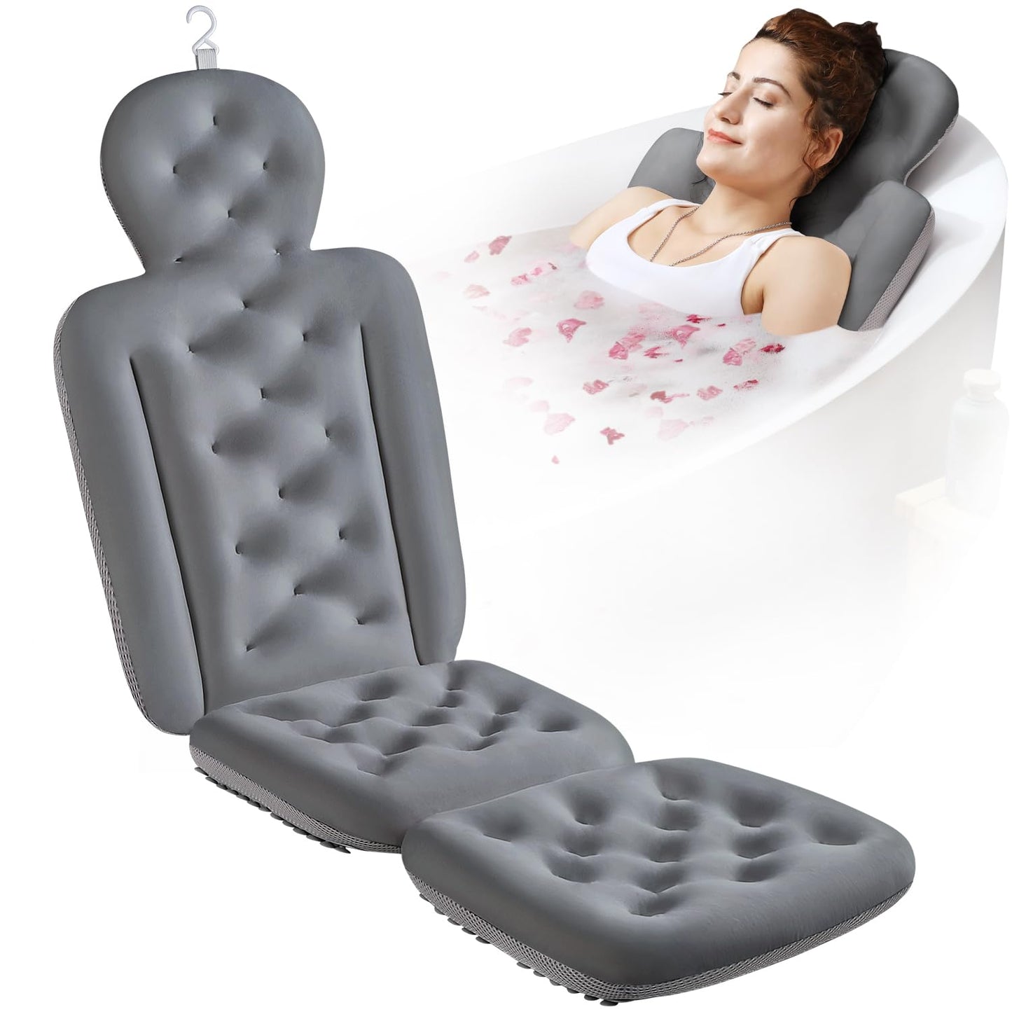 Full Body Bath Pillow for Bathtub, Thick Bathtub Cushion, Luxury Tub Pillow for Bath for Headrest Neck and Back Support Gray 56" x 16"